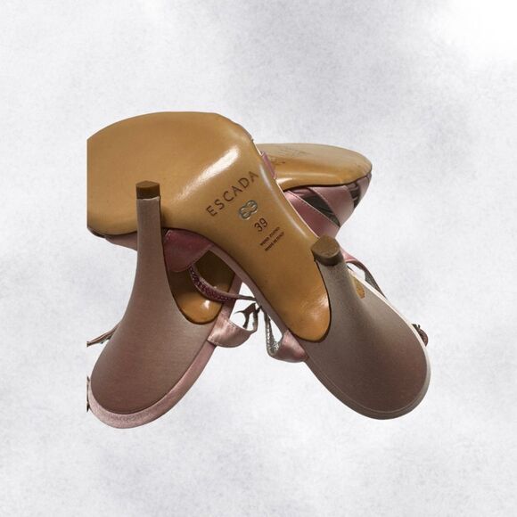 Escada Pink Strappy Sandal Heels with Pink Crystals Size 8.5 - Picture 6 of 8